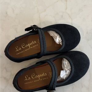 La Coqueta Black Suede Mary Jane Shoes